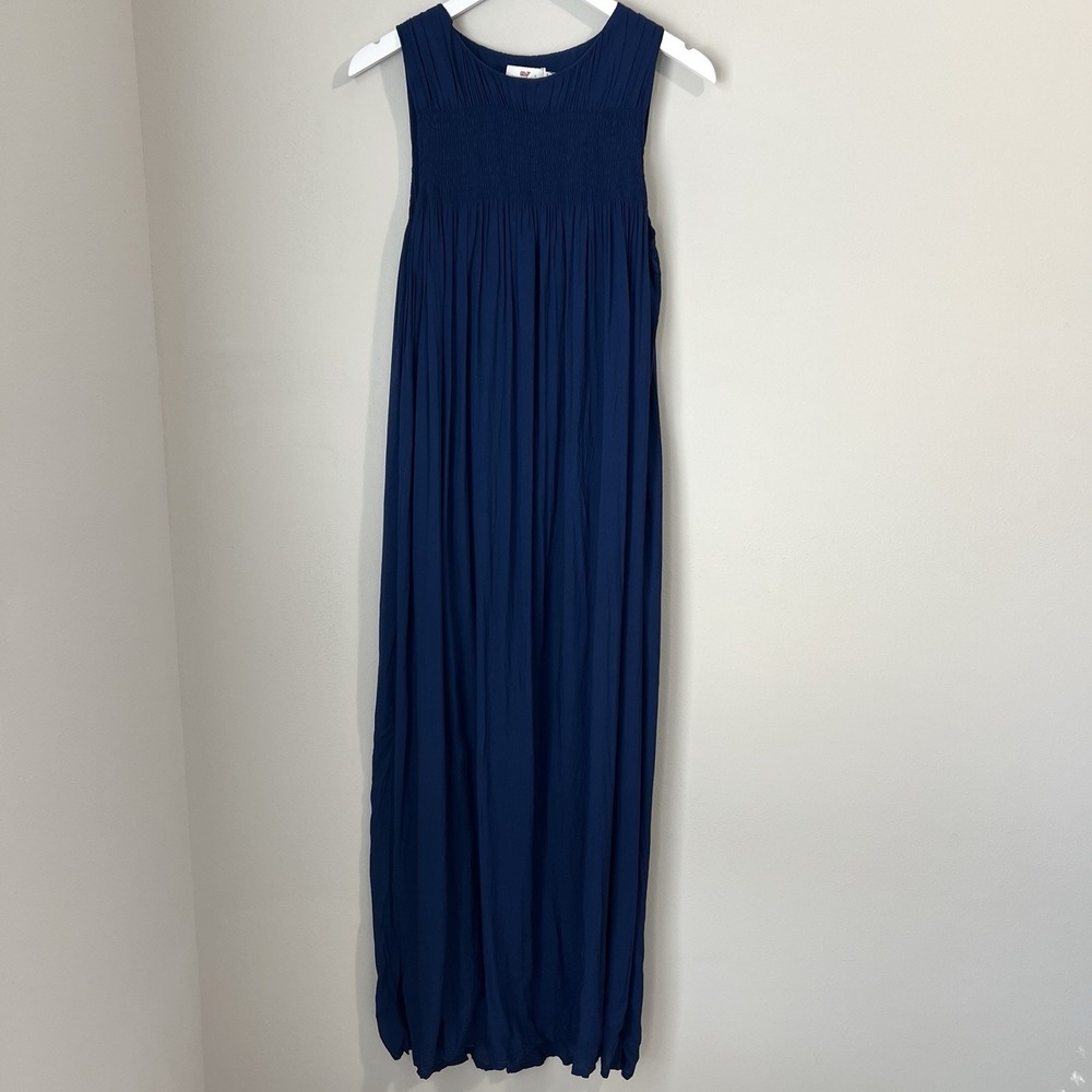 Vineyard Vines Women's‎ Medium Navy Blue Crewneck Smocked Sleeveless Maxi Dress